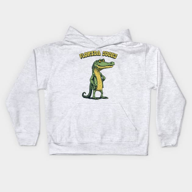 Florida Sucks / Retro Alligator Design Kids Hoodie by DankFutura